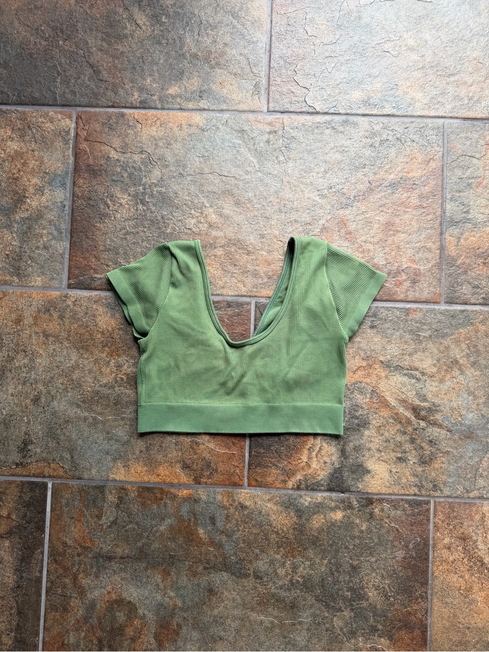 aerie Olive Ribbed V-Neck Crop Top